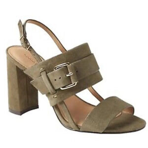 NWOB BANANA REPUBLIC Olive Green Double Buckle Suede Strappy Block Heels